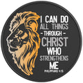 I CAN DO ALL THINGS THROUGH CHRIST BLACK CARBON FIBER TIRE COVER