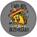 I LIVE FOR TACOS AND TEQUILA SILVER CARBON FIBER TIRE COVER