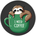 I NEED COFFEE SLOTH BLACK CARBON FIBER TIRE COVER