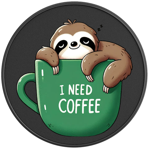 I NEED COFFEE SLOTH BLACK CARBON FIBER TIRE COVER
