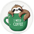 I NEED COFFEE SLOTH PEARL  WHITE CARBON FIBER TIRE COVER