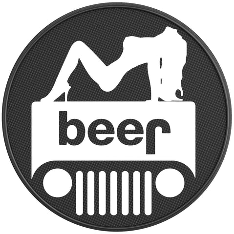 JEEP BEER SEXY GIRL PEARL  WHITE CARBON FIBER TIRE COVER