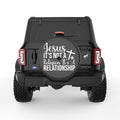 JESUS IS NOT A RELIGION BLACK CARBON FIBER TIRE COVER