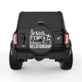 JESUS IS NOT A RELIGION BLACK TIRE COVER