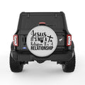 JESUS IS NOT A RELIGION SILVER CARBON FIBER TIRE COVER