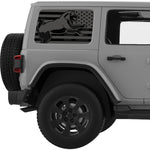 JUMPING AMERICAN AKITA US FLAG QUARTER WINDOW DECAL FITS 2011-2018 JEEP WRANGLER 4 DOOR HARD TOP JKU