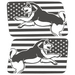 JUMPING AMERICAN AKITA US FLAG QUARTER WINDOW DRIVER & PASSENGER DECALS