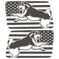 JUMPING AMERICAN AKITA US FLAG QUARTER WINDOW DRIVER & PASSENGER DECALS