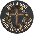 JUST A GIRL WHO LOVES JESUS PEARL  WHITE CARBON FIBER TIRE COVER
