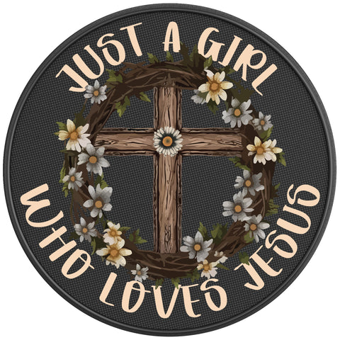 JUST A GIRL WHO LOVES JESUS PEARL  WHITE CARBON FIBER TIRE COVER