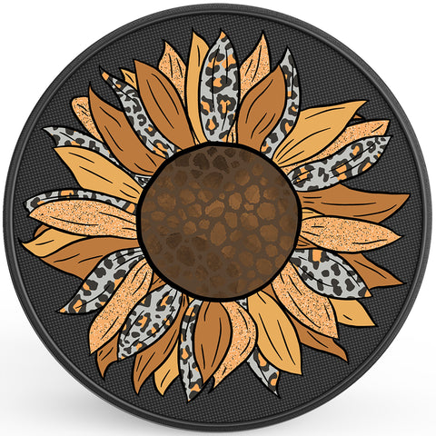 LEOPARD PRINT SUNFLOWER BLACK CARBON FIBER TIRE COVER