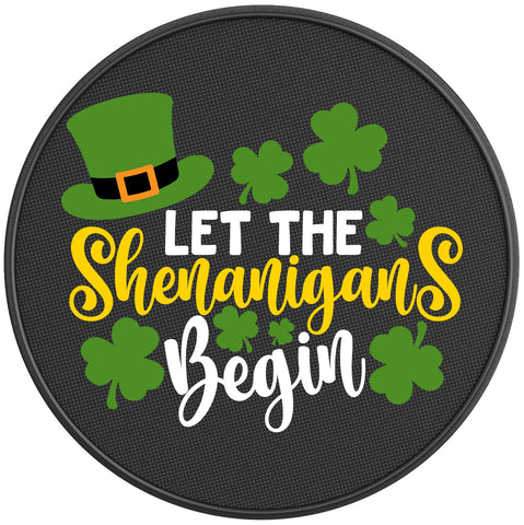 LET THE SHENANIGANS BEGIN BLACK CARBON FIBER TIRE COVER