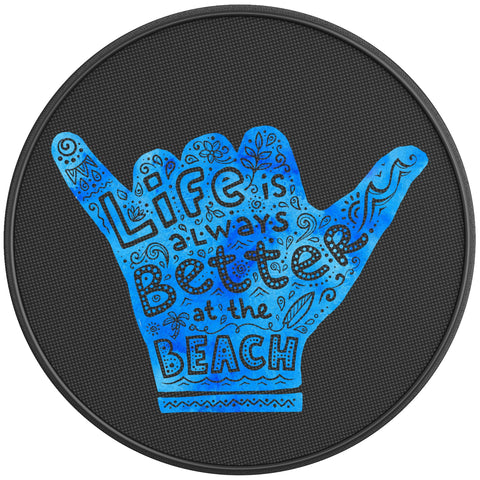 LIFE IS ALWAYS BETTER AT THE BEACH BLACK CARBON FIBER TIRE COVER