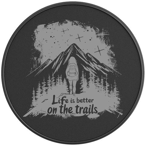 LIFE IS BETTER ON THE TRAILS BLACK CARBON FIBER TIRE COVER