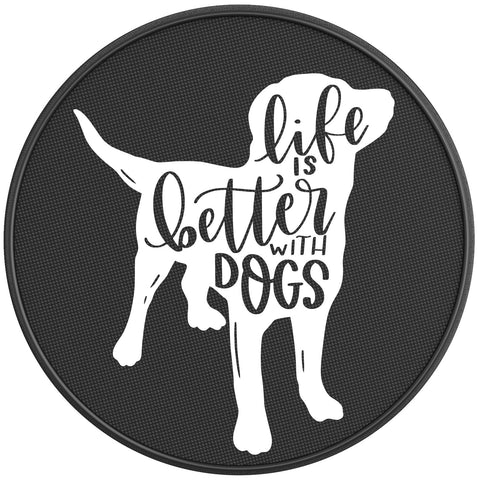 LIFE IS BETTER WITH DOGS PEARL  WHITE CARBON FIBER TIRE COVER