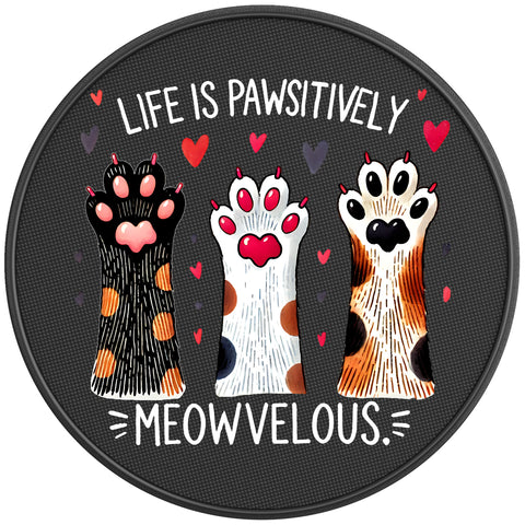 LIFE IS MEOWVELOUS BLACK CARBON FIBER TIRE COVER