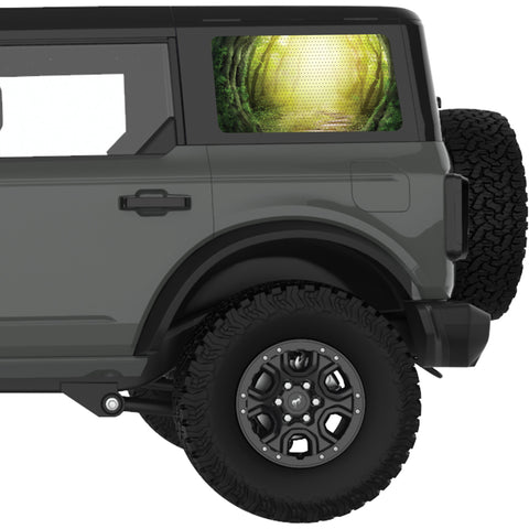 LIGHT AT THE END OF A FOREST PATHWAY QUARTER WINDOW DECAL FITS 2021+ FORD BRONCO 4 DOOR HARD TOP