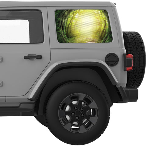 LIGHT AT THE END OF A FOREST PATHWAY QUARTER WINDOW DECAL FITS 2018+ JEEP WRANGLER 4 DOOR HARD TOP JLU