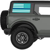 LIGHT BLUE WHITE WITH BLUE LINE AMERICAN FLAG QUARTER WINDOW DECAL FITS 2021+ FORD BRONCO 4 DOOR HARD TOP