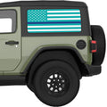 LIGHT BLUE WHITE WITH BLUE LINE AMERICAN FLAG QUARTER WINDOW DECAL FITS 2018+ JEEP WRANGLER 2 DOOR HARD TOP JL