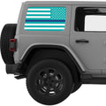 LIGHT BLUE WHITE WITH BLUE LINE AMERICAN FLAG QUARTER WINDOW DECAL FITS 2011-2018 JEEP WRANGLER 4 DOOR HARD TOP JKU