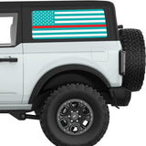 LIGHT BLUE WHITE WITH RED LINE AMERICAN FLAG QUARTER WINDOW DECAL FITS 2021+ FORD BRONCO 2 DOOR HARD TOP