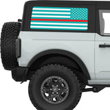 LIGHT BLUE WHITE WITH RED LINE AMERICAN FLAG QUARTER WINDOW DECAL FITS 2021+ FORD BRONCO 2 DOOR HARD TOP