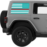 LIGHT BLUE WHITE WITH RED LINE AMERICAN FLAG QUARTER WINDOW DECAL FITS 2011-2018 JEEP WRANGLER 4 DOOR HARD TOP JKU