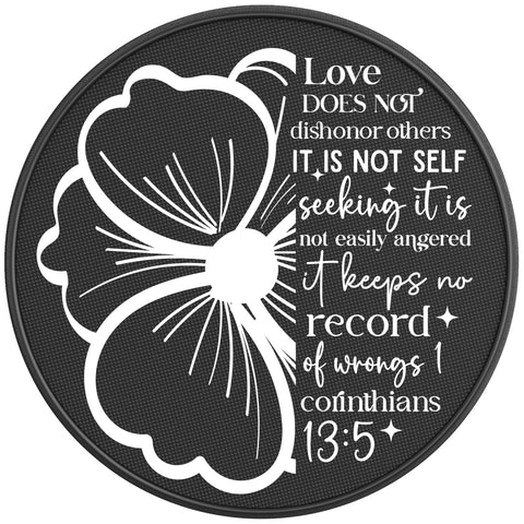 LOVE DOES NOT DISHONOR OTHERS BLACK CARBON FIBER TIRE COVER