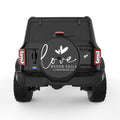 LOVE NEVER FAILS BLACK TIRE COVER