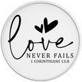 LOVE NEVER FAILS WHITE TIRE COVER