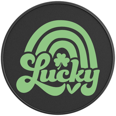 LUCKY ST PATRICKS DAY RAINBOW PEARL  WHITE CARBON FIBER TIRE COVER