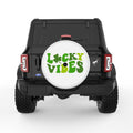 LUCKY VIBES THREE LEAVE CLOVER WHITE TIRE COVER