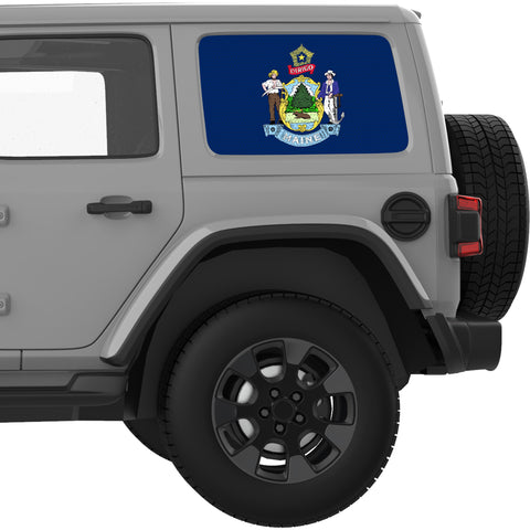 MAINE STATE FLAG QUARTER WINDOW DECAL FITS 2018+ JEEP WRANGLER 4 DOOR HARD TOP JLU