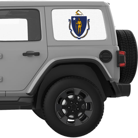 MASSACHUSETTS STATE FLAG QUARTER WINDOW DECAL FITS 2018+ JEEP WRANGLER 4 DOOR HARD TOP JLU