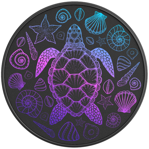 MERMAID COLORED TURTLE WITH SEA SHELLS PEARL  WHITE CARBON FIBER TIRE COVER