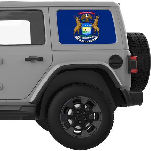 MICHIGAN STATE FLAG QUARTER WINDOW DECAL FITS 2018+ JEEP WRANGLER 4 DOOR HARD TOP JLU
