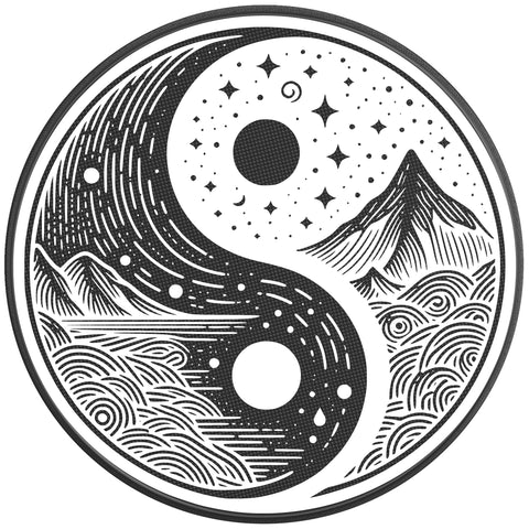 MOUNTAINS AND SEA YING YANG BLACK CARBON FIBER TIRE COVER