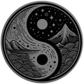 MOUNTAINS AND SEA YING YANG SILVER CARBON FIBER TIRE COVER