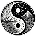 MOUNTAINS AND SEA YING YANG BLACK TIRE COVER