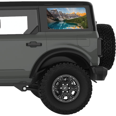 MOUNTAINS RANGE LAKE LANDSCAPE QUARTER WINDOW DECAL FITS 2021+ FORD BRONCO 4 DOOR HARD TOP