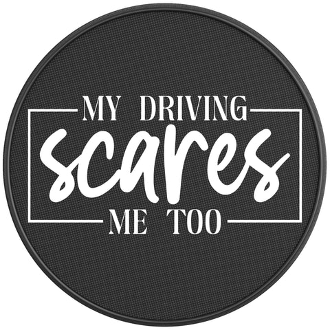 MY DRIVING SCARES ME TOO PEARL  WHITE CARBON FIBER TIRE COVER