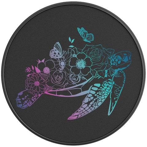 NEON FLOWER TURTLE BLACK CARBON FIBER TIRE COVER