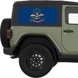 NORTH DAKOTA STATE FLAG QUARTER WINDOW DECAL FITS 2011-2018 JEEP WRANGLER 2 DOOR HARD TOP JK