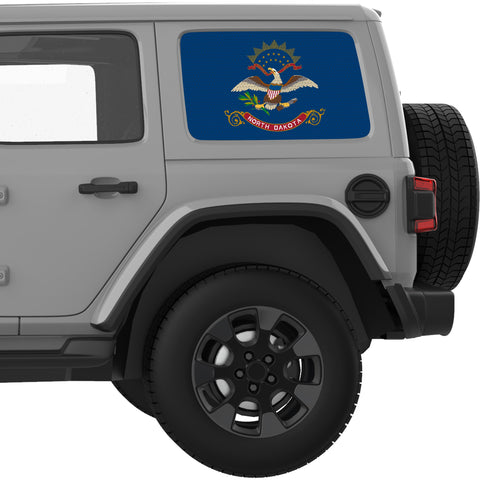 NORTH DAKOTA STATE FLAG QUARTER WINDOW DECAL FITS 2018+ JEEP WRANGLER 4 DOOR HARD TOP JLU