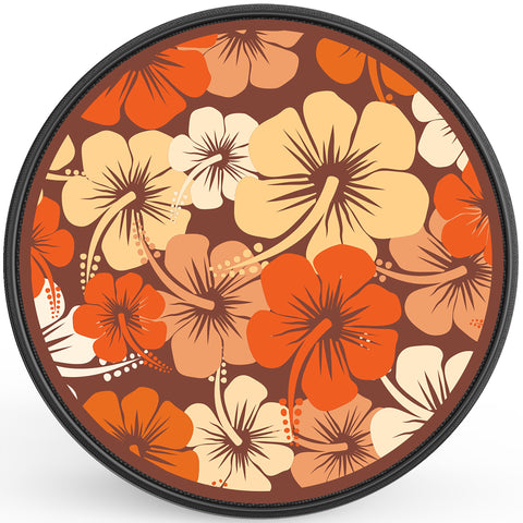 ORANGE HIBISCUS FLOWERS BLACK CARBON FIBER TIRE COVER