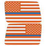 ORANGE WHITE WITH BLUE LINE AMERICAN FLAG QUARTER WINDOW DRIVER & PASSENGER DECALS