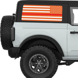 ORANGE WHITE WITH RED LINE AMERICAN FLAG QUARTER WINDOW DECAL FITS 2021+ FORD BRONCO 2 DOOR HARD TOP