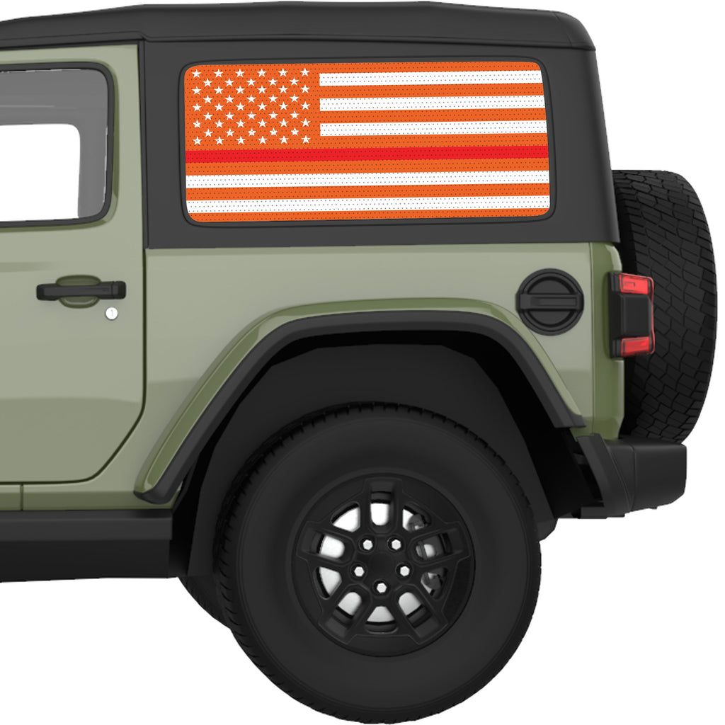 Orange White With Red Line American Flag Quarter Window Decal For Jeep ...