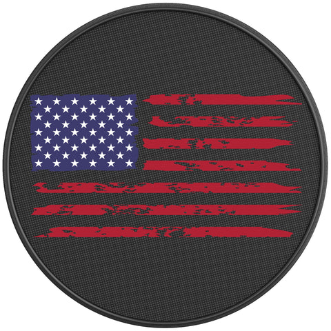 PATRIOTIC DISTRESSED FLAG BLACK CARBON FIBER TIRE COVER